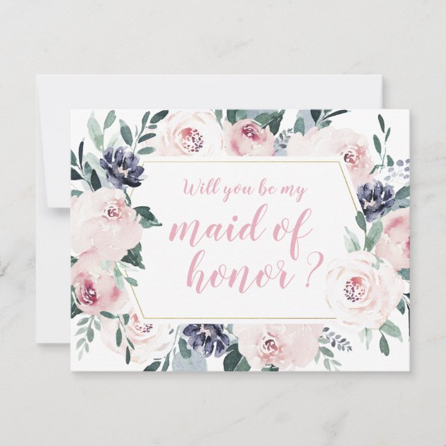 Blooming botanical Will you be my maid of honour Invitation (Front)
