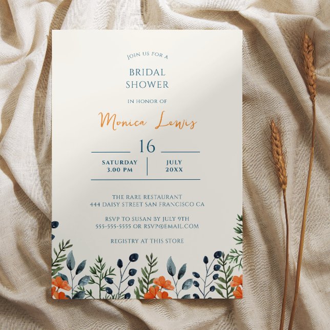 Blooming Botanicals Orange Floral Bridal Shower Invitation (Creator Uploaded)