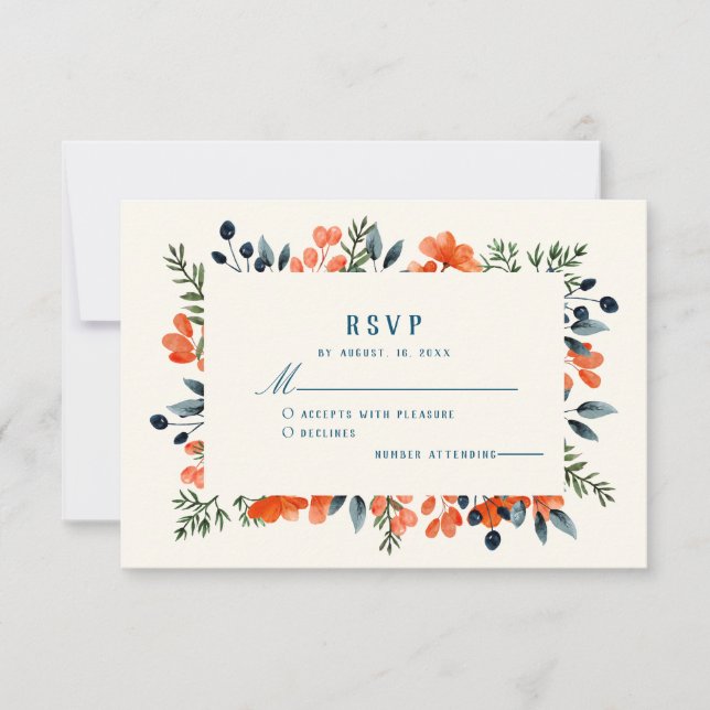 Blooming Botanicals Orange Floral Wedding RSVP Card (Front)