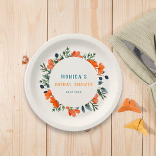 Blooming Botanicals Orange Green Bridal Shower Paper Plate