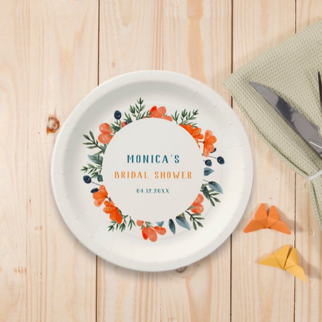 Blooming Botanicals Orange Green Bridal Shower Paper Plate (Creator Uploaded)