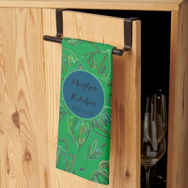 Blooming Bouquet Kelly Green Tea Towel (Thirds Fold)