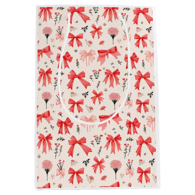 Blooming Bows - Floral and Ribbon Pattern Medium Gift Bag (Front)