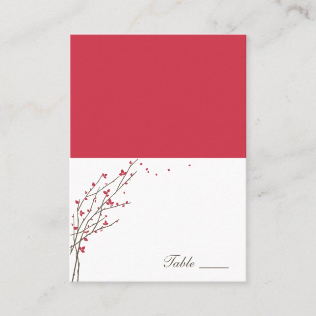 Blooming Branches Folded Place Cards - Cerise (Front)
