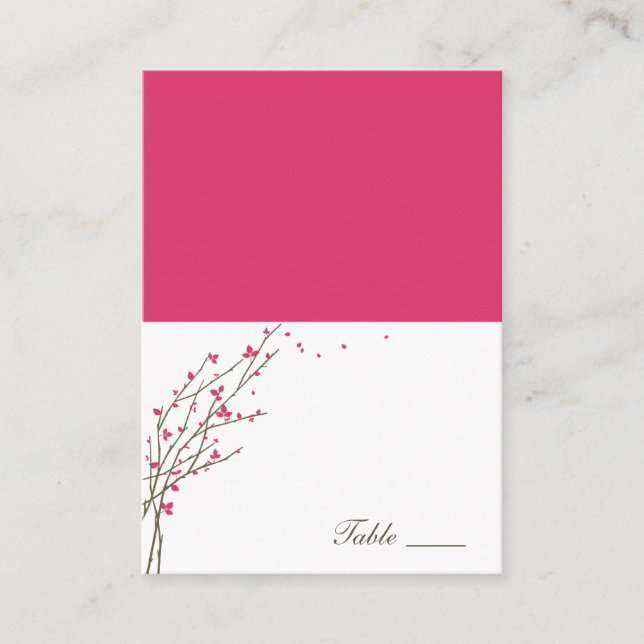 Blooming Branches Folded Place Cards - Fuchsia (Front)