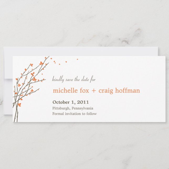 Blooming Branches Save The Date Card - Orange (Front)