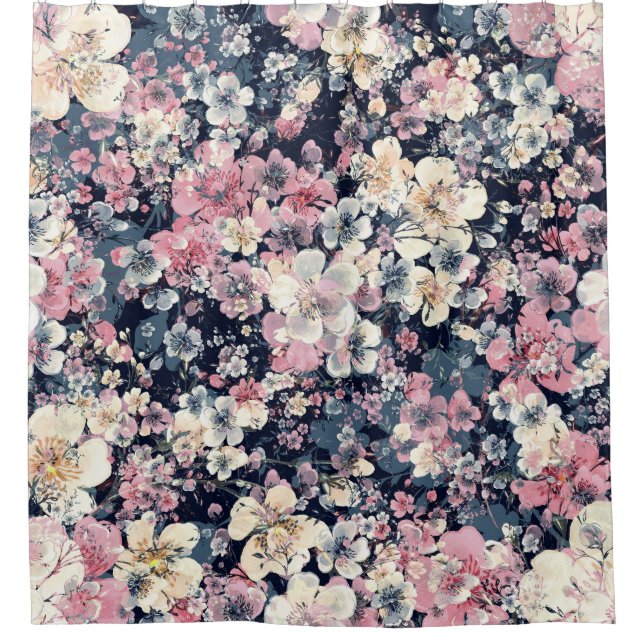 Blooming branches: watercolor seamless pattern shower curtain (Front)
