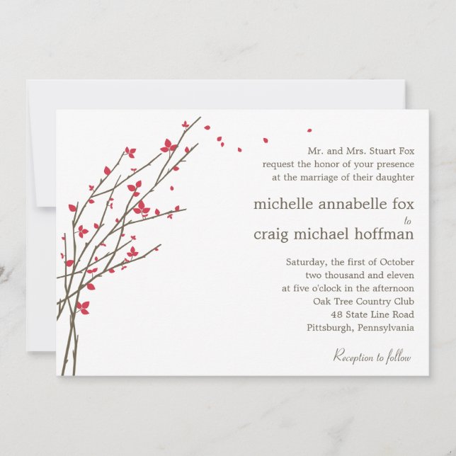 Blooming Branches Wedding Invitation - Cerise (Front)