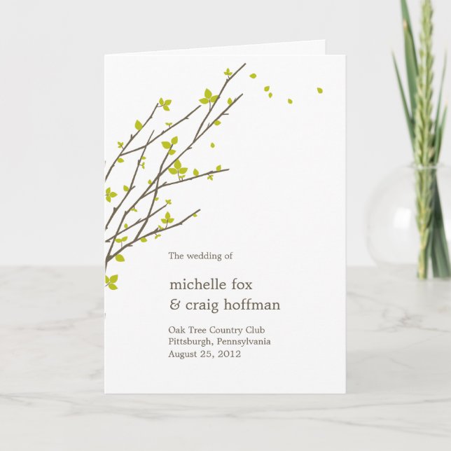 Blooming Branches Wedding Program Card - Lime (Front)