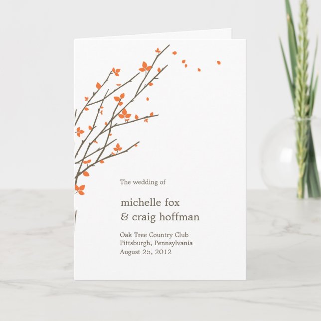 Blooming Branches Wedding Program Card - Orange (Front)