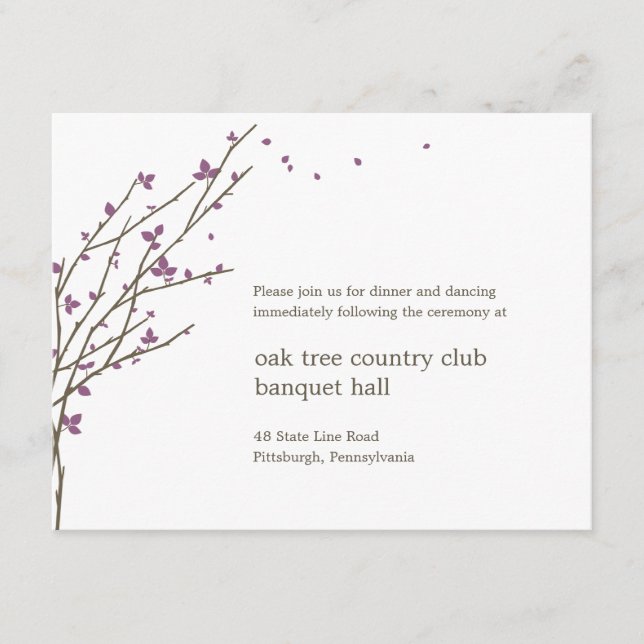Blooming Branches Wedding Reception Card - Plum (Front)