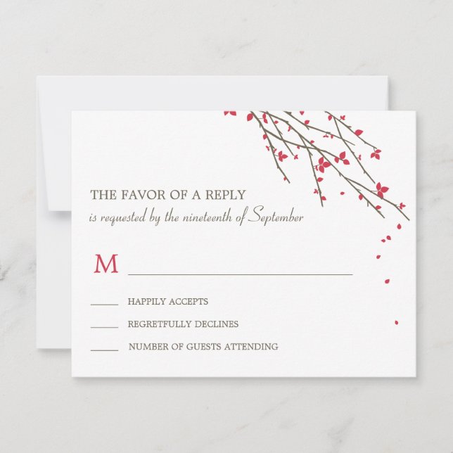 Blooming Branches Wedding RSVP Card - Cerise (Front)