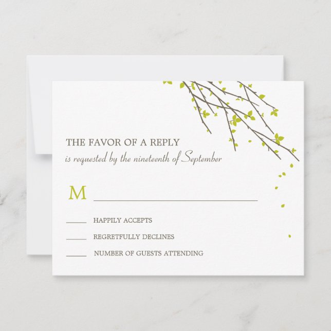 Blooming Branches Wedding RSVP Card - Lime (Front)