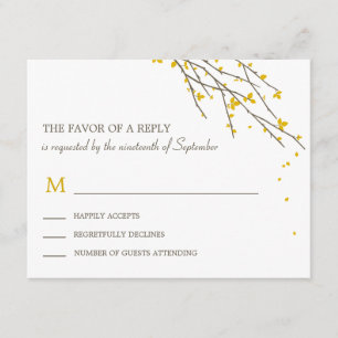 Blooming Branches Wedding RSVP Card - Mustard