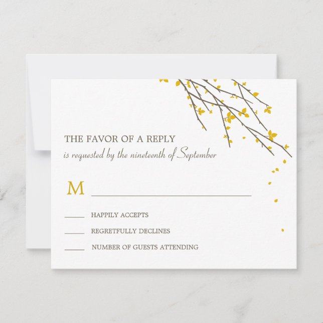 Blooming Branches Wedding RSVP Card - Mustard (Front)