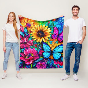 Blooming Butterfly Haven Fleece Blanket