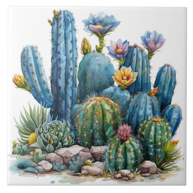 Blooming cacti and succulents tile (Front)