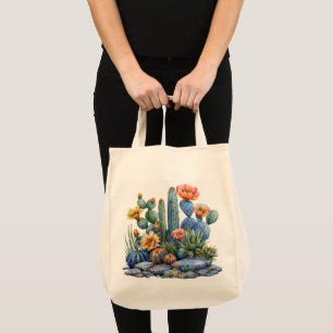 Blooming cacti and succulents tote bag