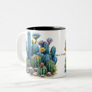 Blooming cacti and succulents Two-Tone coffee mug