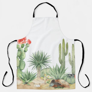 Blooming Cacti Watercolor Border Pattern Apron