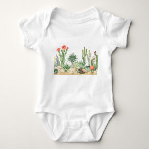 Blooming Cacti Watercolor Border Pattern Baby Bodysuit
