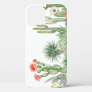 Blooming Cacti Watercolor Border Pattern iPhone 12 Case