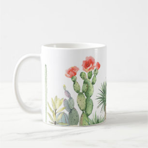 Blooming Cacti Watercolor Border Pattern Coffee Mug