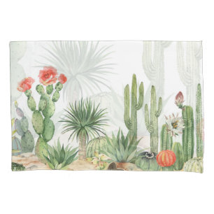 Blooming Cacti Watercolor Border Pattern Pillowcase
