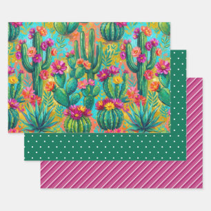Blooming Cactus Agave Fiesta Wrapping Paper Sheet