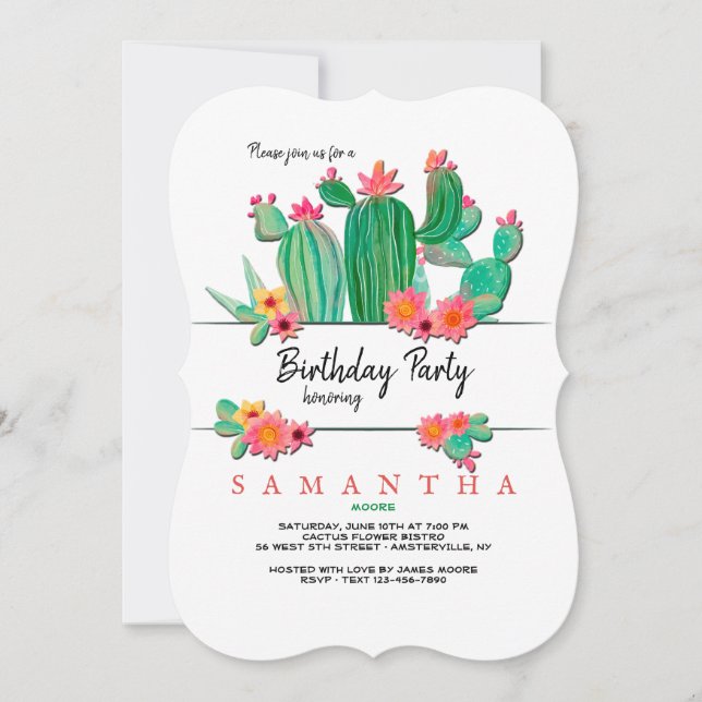 Blooming Cactus Birthday Party Invitation (Front)