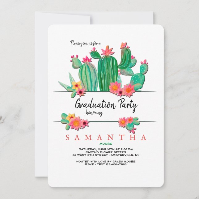 Blooming Cactus Graduation Party Invitation (Front)