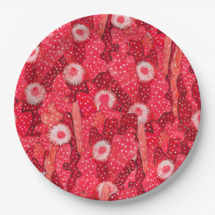 Blooming cactus, succulent flowers, desert plants paper plate