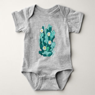 Blooming Cactus Succulent Flowers Floral Turquoise Baby Bodysuit