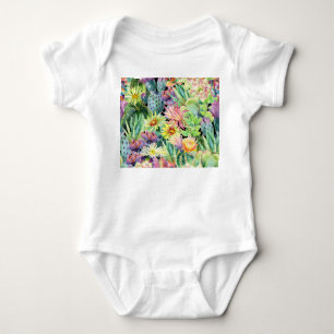 Blooming cactus, watercolor seamless pattern. baby bodysuit