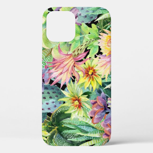 Blooming cactus, watercolor seamless pattern. Case-Mate iPhone case (Back)