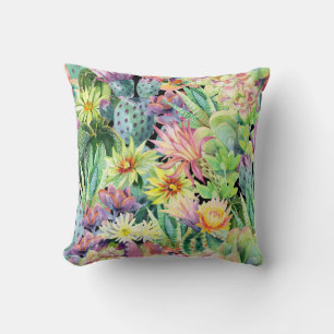 Blooming cactus, watercolor seamless pattern. cushion