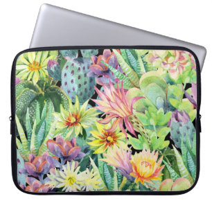 Blooming cactus, watercolor seamless pattern. laptop sleeve