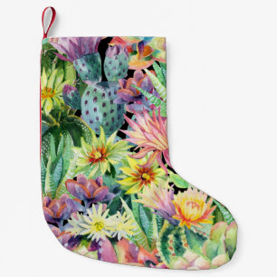 Blooming cactus, watercolor seamless pattern. small christmas stocking