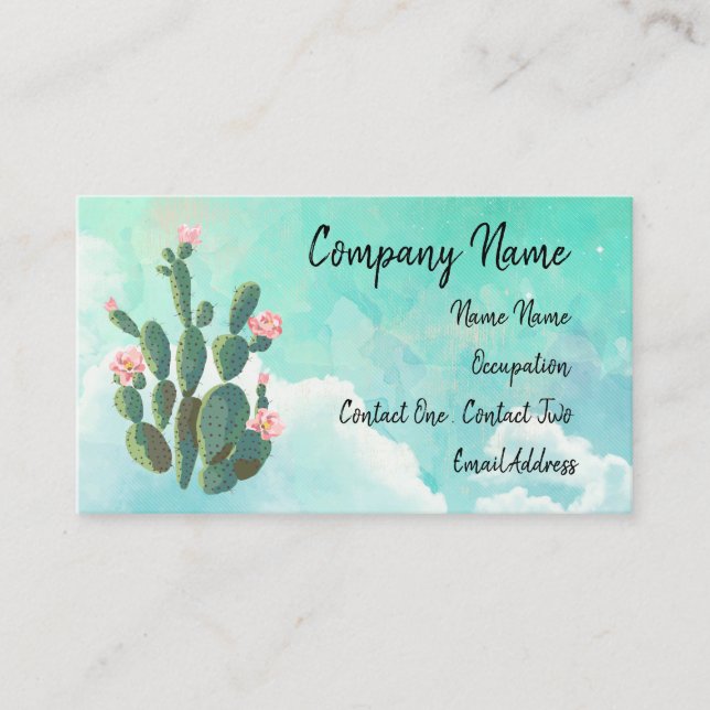 Blooming Cactus With Blue Sky Behind Business Card (Front)