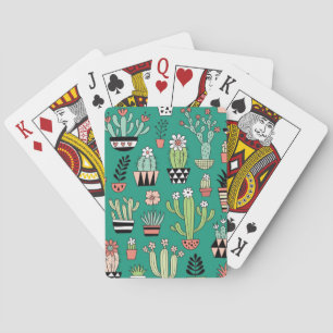 Blooming Cactuses Green Background Vintage Playing Cards