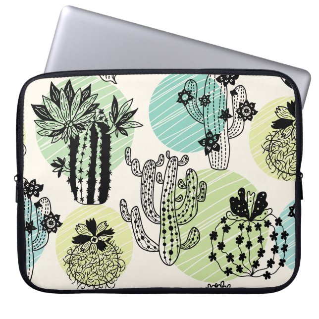 Blooming Cactuses: Hand-Drawn Seamless Charm Laptop Sleeve (Front)
