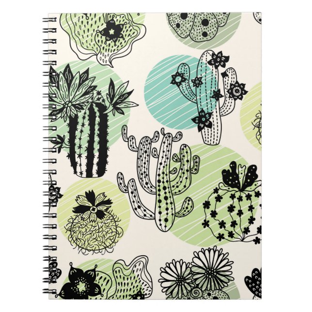 Blooming Cactuses: Hand-Drawn Seamless Charm Notebook (Front)