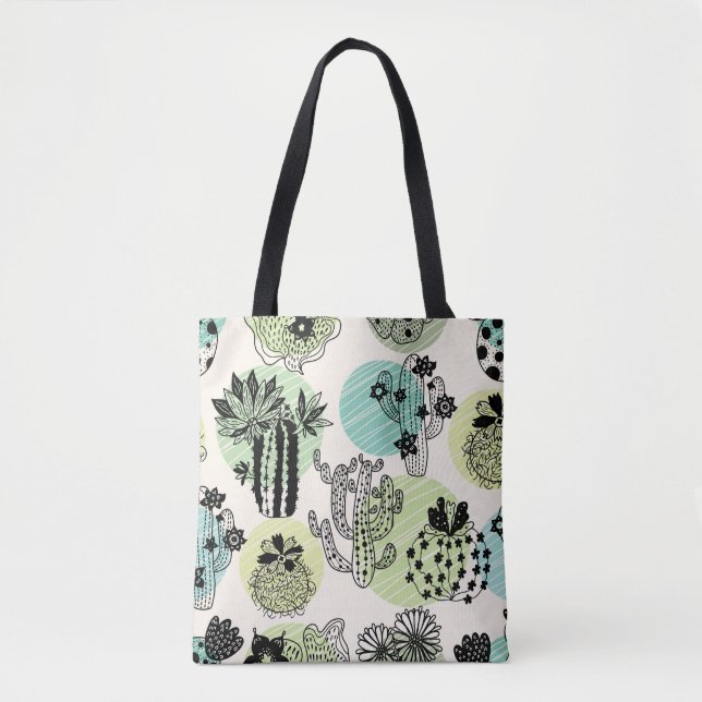 Blooming Cactuses: Hand-Drawn Seamless Charm Tote Bag (Front)