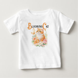 Blooming Cat: Elegant Orange and White in Bloom Baby T-Shirt