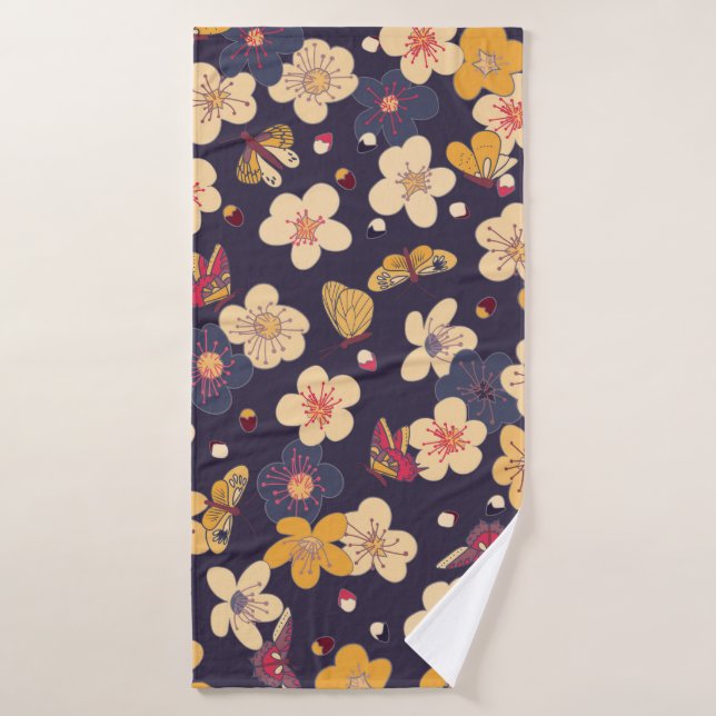 blooming cherry and butterflies seamless pattern.  bath towel (Bath Towel)