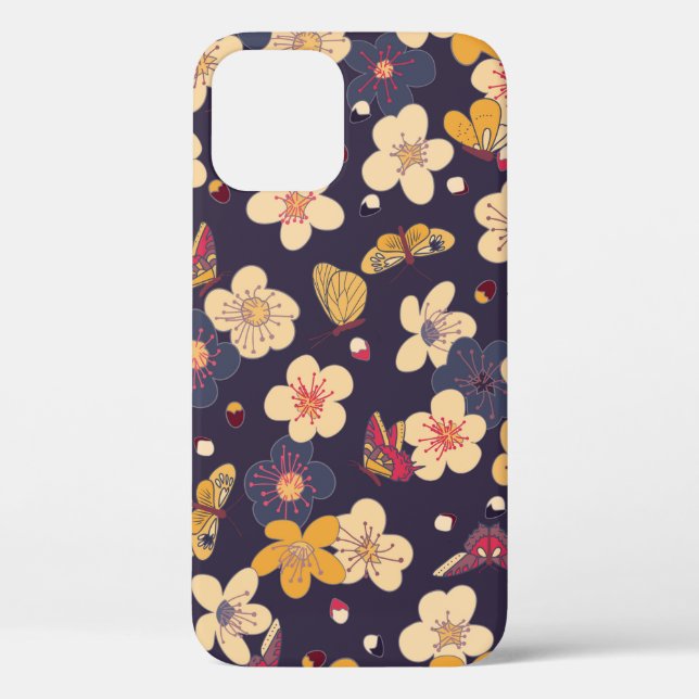blooming cherry and butterflies seamless pattern.  Case-Mate iPhone case (Back)