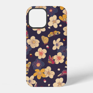 blooming cherry and butterflies seamless pattern. iPhone 12 case
