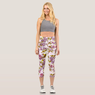 Blooming Cherry Blossom Pattern Capri Leggings
