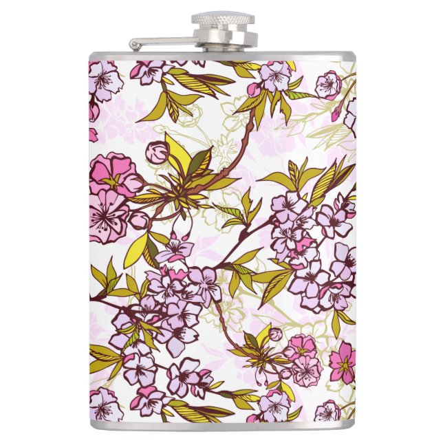 Blooming Cherry Blossom Pattern  Hip Flask (Front)