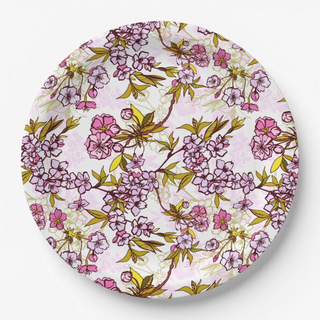 Blooming Cherry Blossom Pattern  Paper Plate (Front)